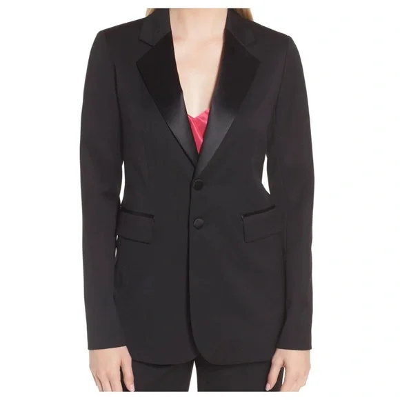 Lewit Jackets Coats Lewit Satin Trim Wool Tie Waist Tuxedo